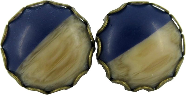 Summerfield Collection Antiqued Gold-tone Dark Blue Faux Wood and Resin Stud Earrings 12mm