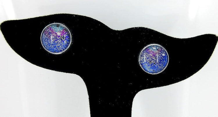Summerfield Collection Silver-tone Glitter Glass Galaxy 12mm Stud Earrings Blue Purple Teal