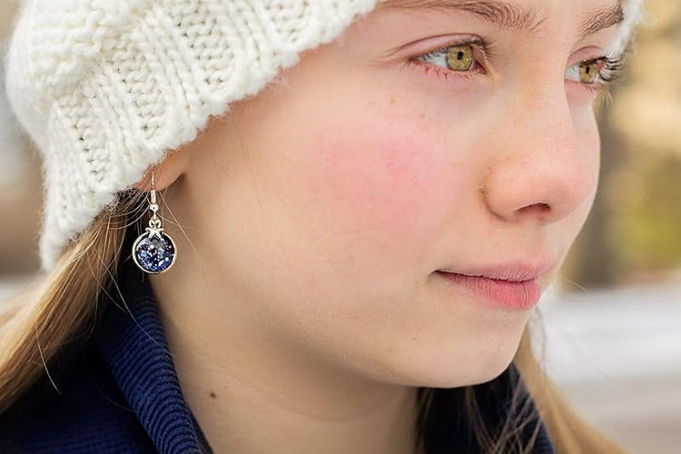 Summerfield Collection Silver-tone Star Gazer Glitter Glass Charm Galaxy Dangle Earrings Hand-painted