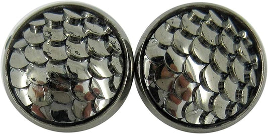Summerfield Collection Hematite-tone Metallic Dragon Scale Stud Earrings 12mm Gunmetal Gray Mermaid