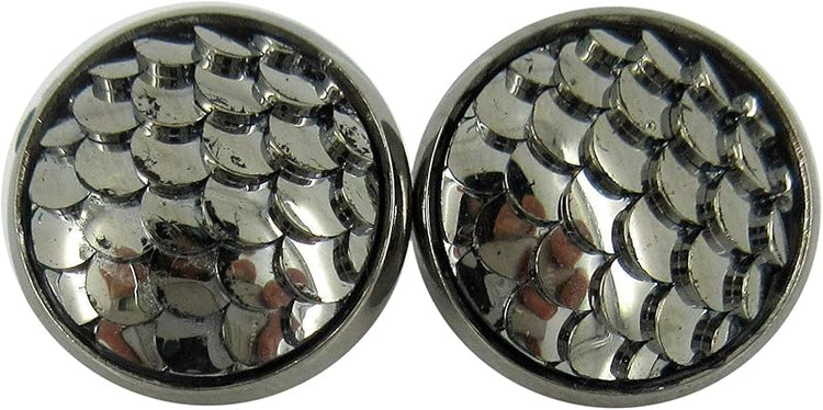Summerfield Collection Hematite-tone Metallic Dragon Scale Stud Earrings 12mm Gunmetal Gray Mermaid