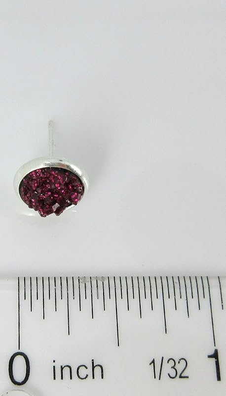Summerfield Collection Silver-tone Maroon with Pink Glitter Faux Druzy Stone Stud Earrings (8mm)