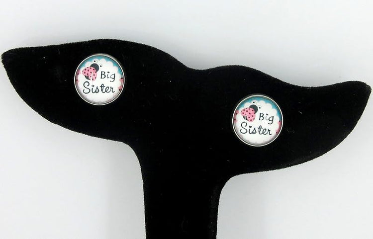 Summerfield Collection Stainless Steel Sister Print Glass Stud Earrings 12mm (Big Sister)