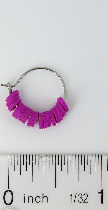 Summerfield Collection 15mm Stainless Steel Polymer Clay Katsuki Bead Hoop Earrings (Neon Purple)