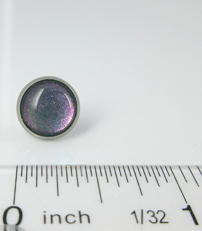 Summerfield Collection Stainless Steel Blue Purple Pink Green Colorshifting Glitter Glass Stud Earrings Hand-painted 10mm