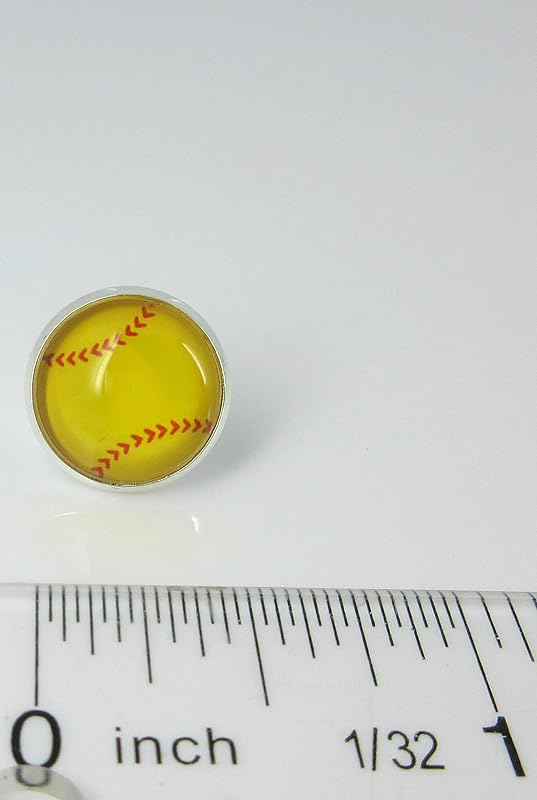 Summerfield Collection Silver-tone Softball Print Glass Stud Earrings 12mm Yellow