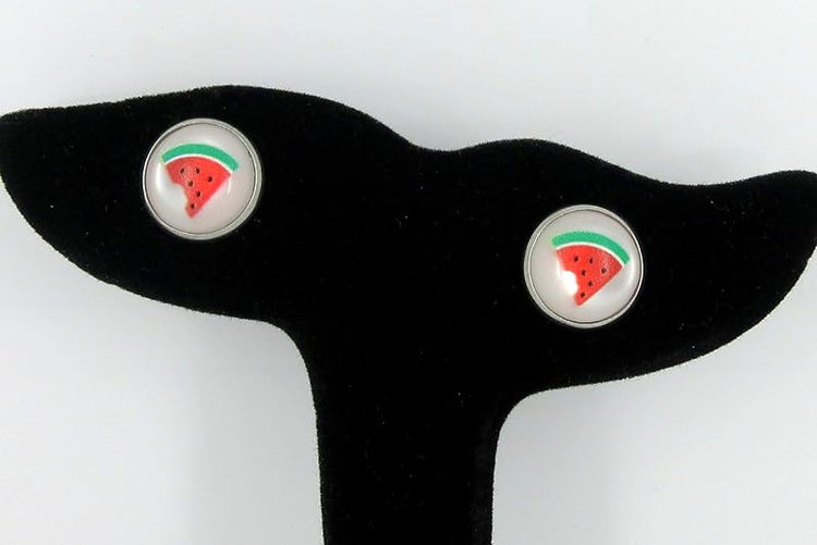 Summerfield Collection Stainless Steel Fruit Print Frosted Resin Stud Earrings 12mm (Watermelon)