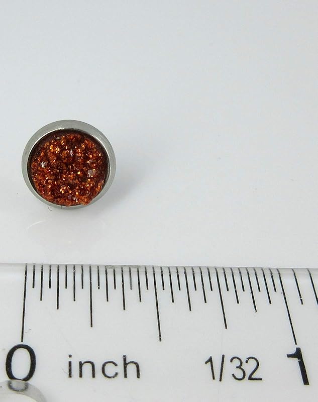Summerfield Collection Stainless Steel Glitter Faux Druzy Stone Stud Earrings 8mm (Orange)