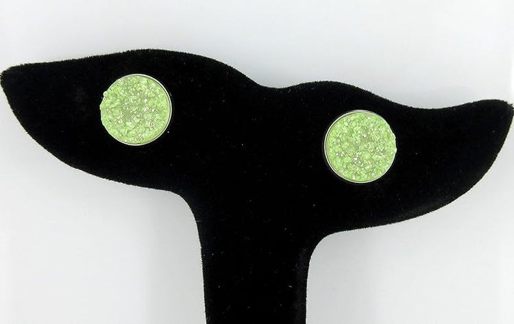 Summerfield Collection Stainless Steel Neon Yellow Green Faux Druzy Glitter Stone Stud Earrings Lime Translucent