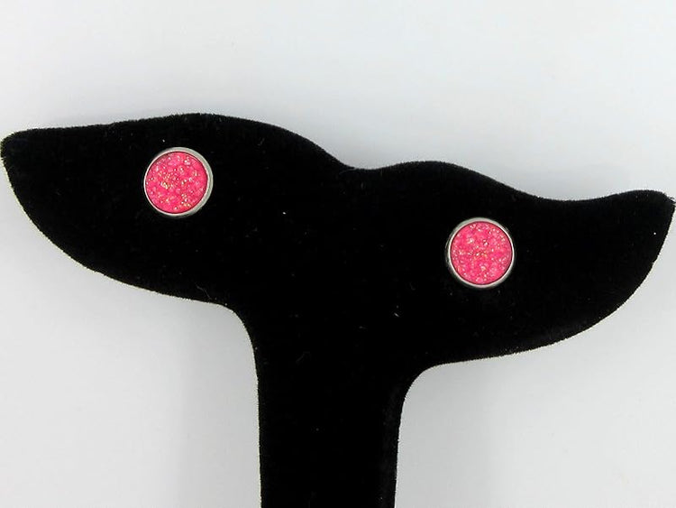 Summerfield Collection Stainless Steel Neon Pink Orange Yellow Green Faux Druzy Glitter Stone Stud Earrings Set (8mm)