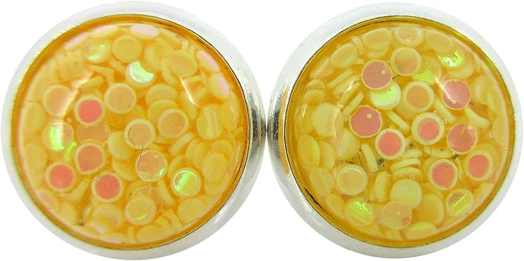 Summerfield Collection Shiny Silver-tone Iridescent Glitter Resin Stud Earrings 10mm (Yellow)
