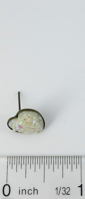 Summerfield Collection Antiqued Gold-tone White AB Heart Faux Druzy Stone Stud Earrings 12mm