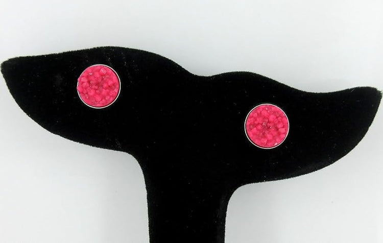 Summerfield Collection Stainless Steel Matte Faux Druzy Stone Stud Earrings 10mm (Magenta Pink)