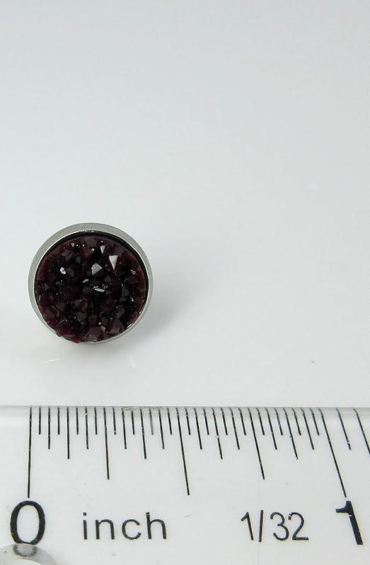 Summerfield Collection Stainless Steel Matte Faux Druzy Stone Stud Earrings 10mm (Black Cherry)