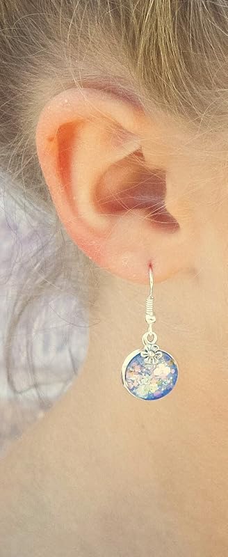 Summerfield Collection Silver-tone Pastel Mix Glitter Glass Daisy Flower Charm Dangle Earrings