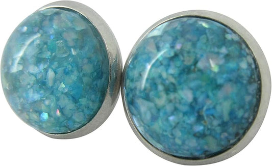 Summerfield Collection Stainless Steel Faux Shell Stud Earrings 12mm (Seafoam Blue)
