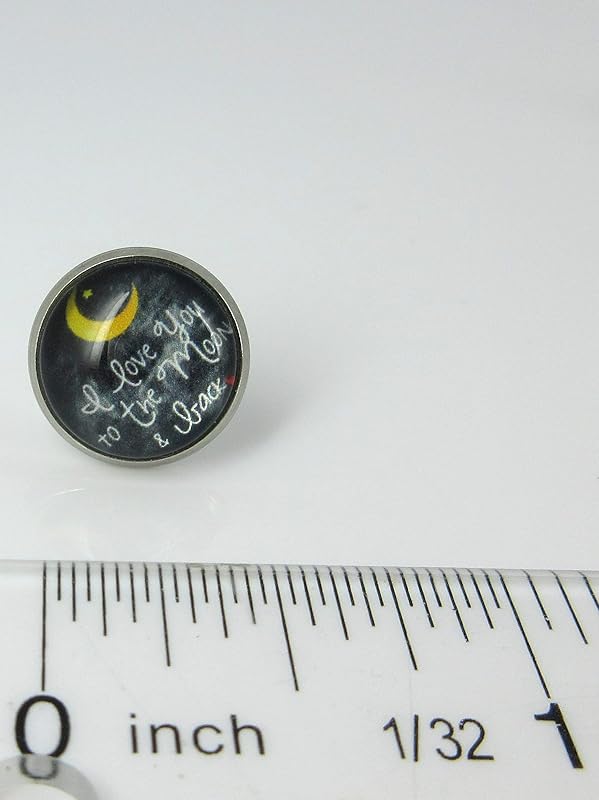 Summerfield Collection Stainless Steel I Love You to the Moon and Back Print Glass Stud Earrings 12mm (Crescent Moon)