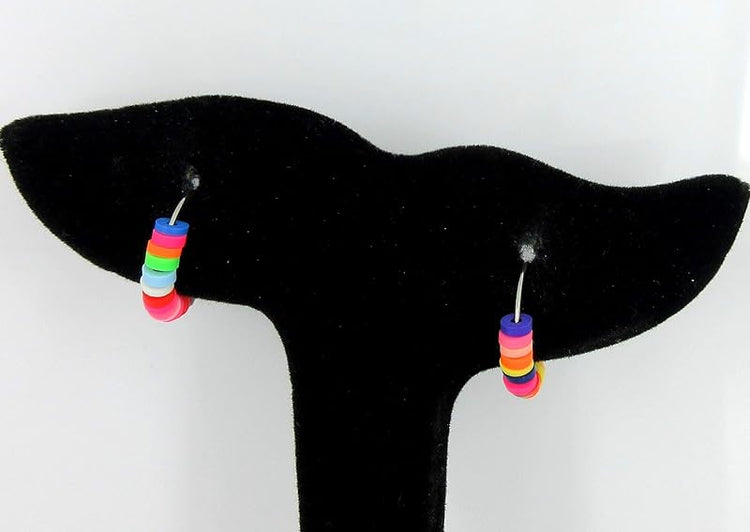 Summerfield Collection 15mm Stainless Steel Polymer Clay Katsuki Bead Hoop Earrings (Bright Multi)