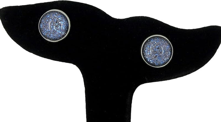 Summerfield Collection Stainless Steel Purple Glitter Glass Galaxy Stud Earrings Hand-painted 12mm