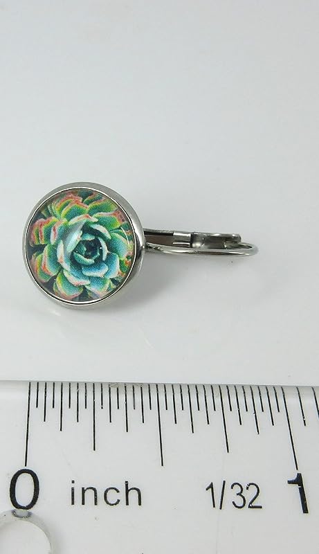 Summerfield Collection Stainless Steel Succulent Printed Glass Necklace Drop Earrings Set (Green/Yellow/Red)