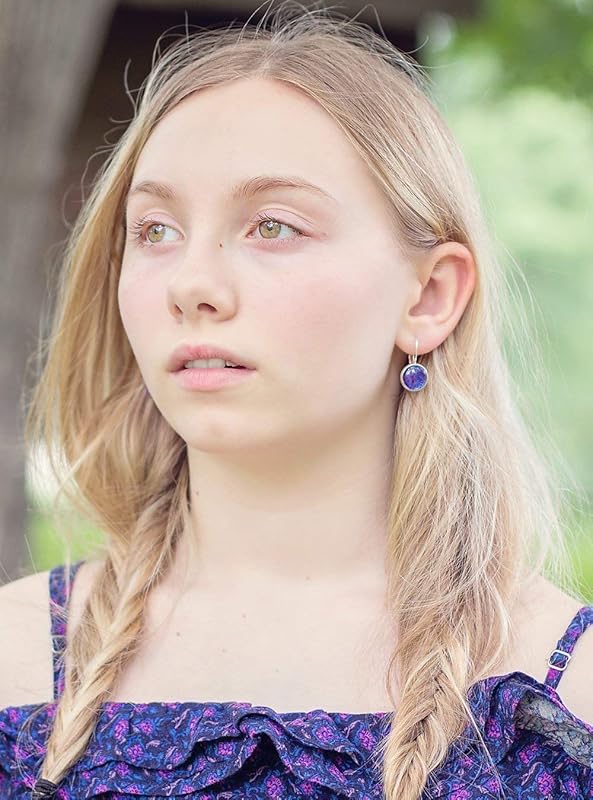 Summerfield Collection Silver-tone Blue Purple and Pink Glitter Glass Lever-back Drop Earrings Hand-painted