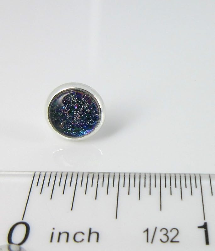 Summerfield Collection Silver-tone Blue Purple Glitter Glass Stud Earrings Hand-painted 8mm