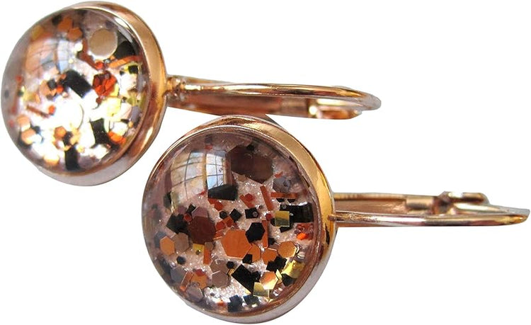 Summerfield Collection Rose Gold-Tone Pearly Silver and Black Glitter Glass Drop Earrings