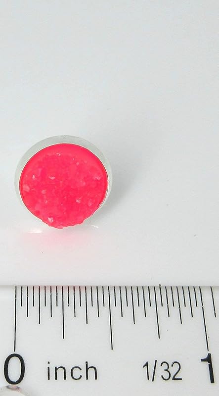 Summerfield Collection Silver-tone Faux Druzy Stone Stud Earrings 12mm (Neon Pink)