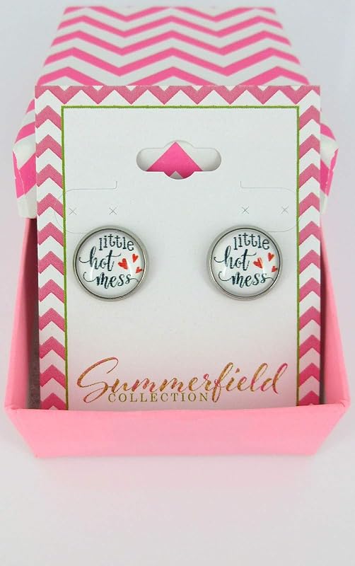 Summerfield Collection Stainless Steel Hot Mess Print Glass Stud Earrings 12mm (Little Hot Mess)