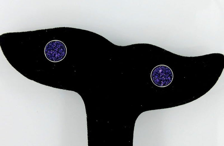 Summerfield Collection Stainless Steel Glitter Faux Druzy Stone Stud Earrings 8mm (Dark Purple)