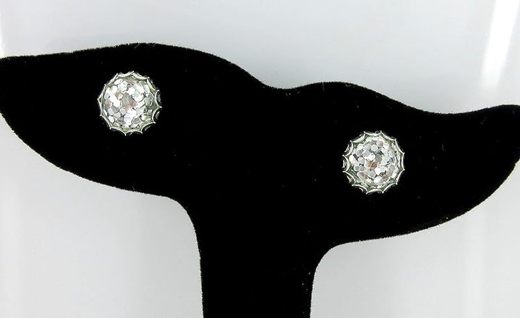Summerfield Collection Shiny Silver-tone Metallic Glitter Resin Stud Earrings 10mm