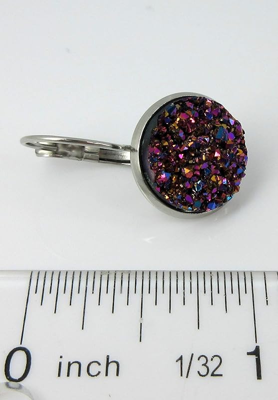 Summerfield Collection Stainless Steel Faux Druzy Stone Lever-back Drop Earrings 14mm (Pink/Purple/Teal)