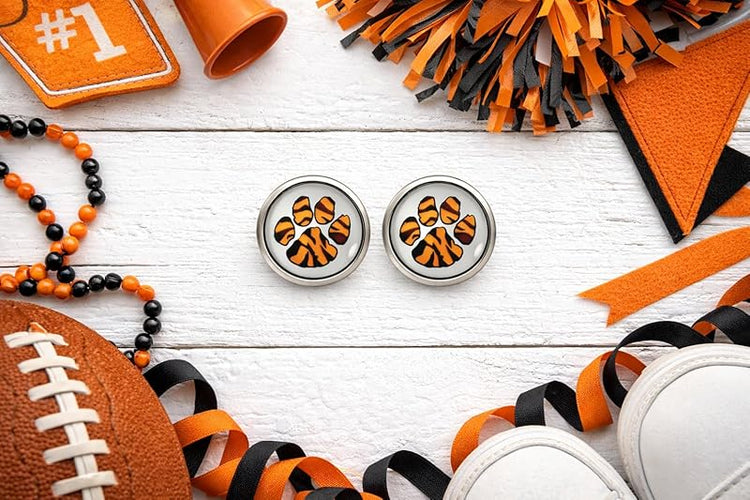 Summerfield Collection Stainless Steel Orange and Black Paw Print Glass Stud Earrings 12mm (Soft Paw)