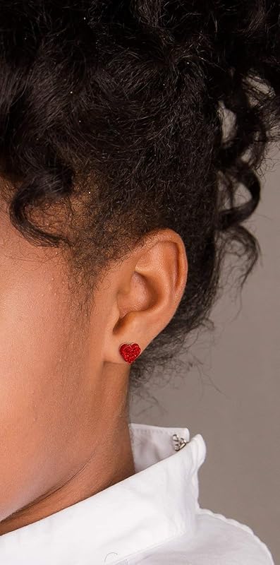 Summerfield Collection Stainless Steel Glitter Acrylic Heart Stud Earrings 8mm (Red)