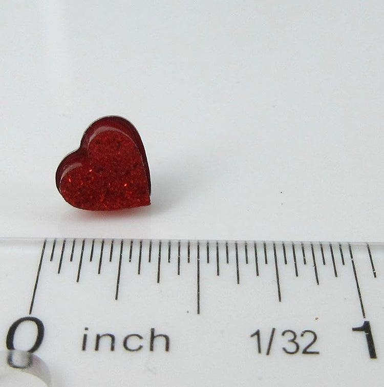Summerfield Collection Stainless Steel Glitter Acrylic Heart Stud Earrings 8mm (Red)