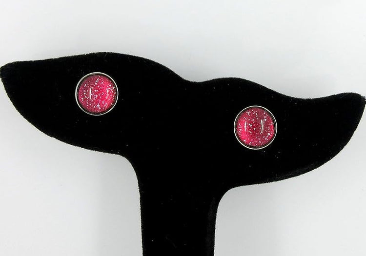 Summerfield Collection Stainless Steel Red Colorshifting to Orange Yellow and Green Glitter Glass Stud Earrings Hand-painted 10mm