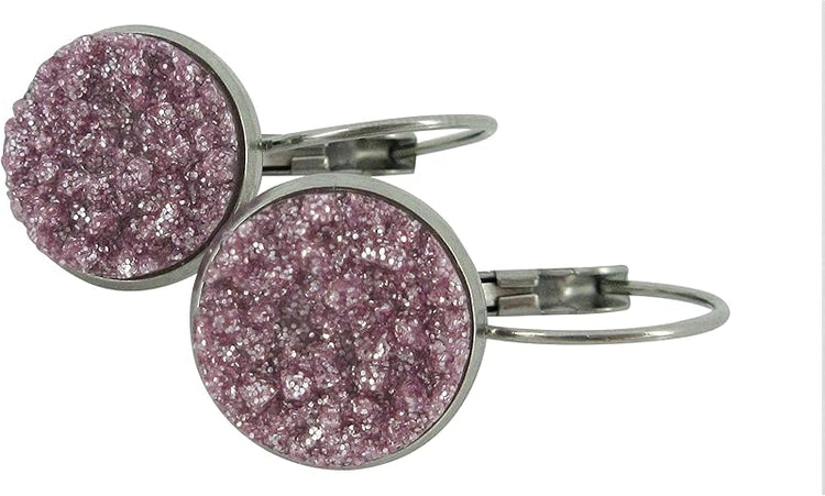 Summerfield Collection Stainless Steel Lilac Glitter Faux Druzy Stone Lever-back Drop Earrings 12mm