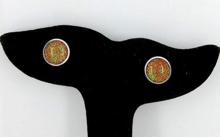 Summerfield Collection Silver-tone Red and Green Glitter Glass Stud Earrings Hand-painted (10mm)