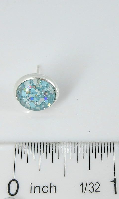 Summerfield Collection Silver-tone Blue and White Glitter Glass Stud Earrings Hand-painted 10mm