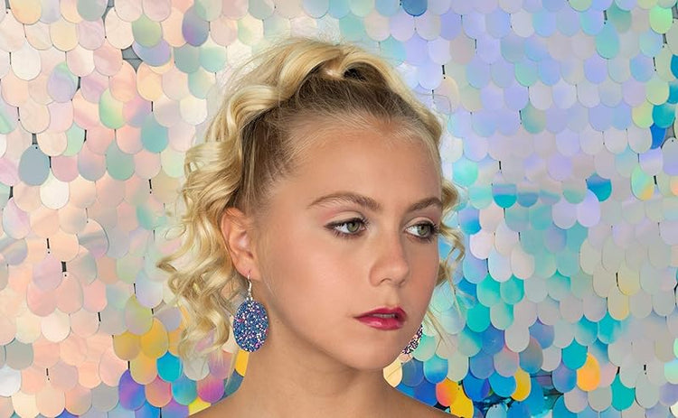 Summerfield Collection Silver-tone Glitter Faux Leather Oval Dangle Earrings (Teal and Pink)