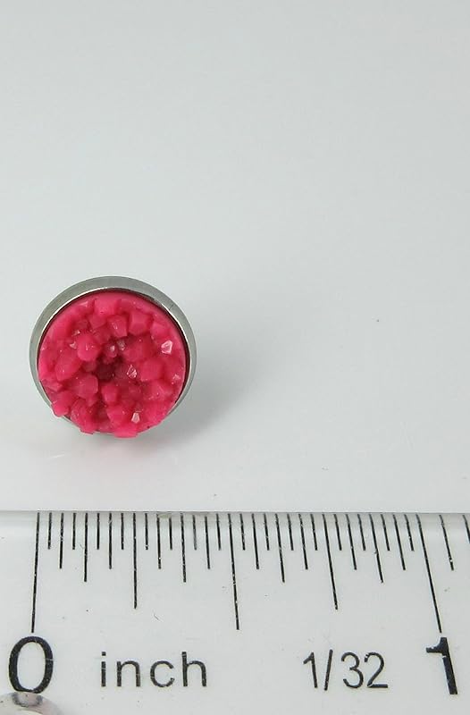 Summerfield Collection Stainless Steel Matte Faux Druzy Stone Stud Earrings 10mm (Magenta Pink)