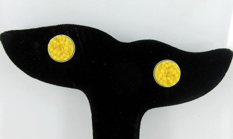 Summerfield Collection Stainless Steel Matte Faux Druzy Stone Stud Earrings 10mm (Mustard Yellow)