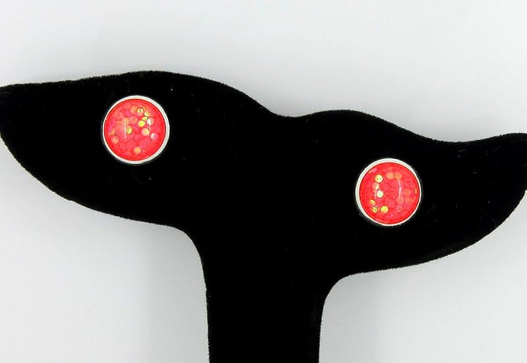 Summerfield Collection Shiny Silver-tone Iridescent Glitter Resin Stud Earrings 10mm (Coral)