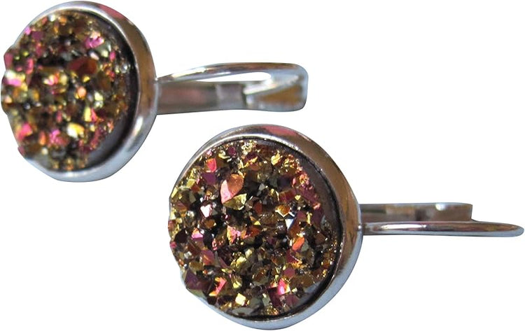 Summerfield Collection Silver-tone Metallic Faux Druzy Stone Lever-back Drop Earrings 12mm (Gold/Pink)
