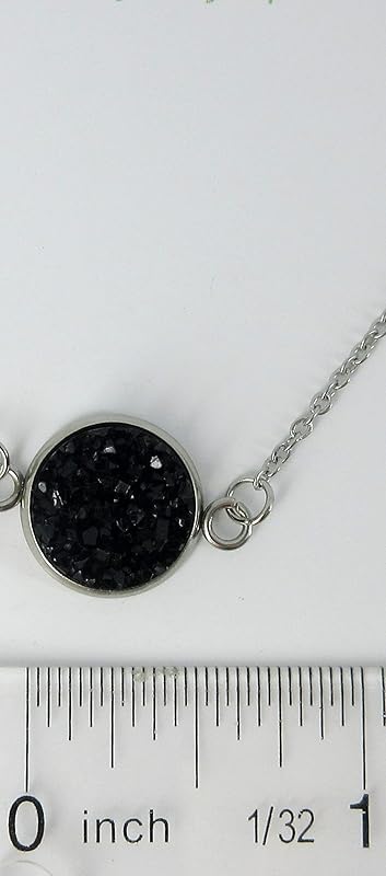 Summerfield Collection Stainless Steel Faux Druzy Stone Pendant Necklace (Black)