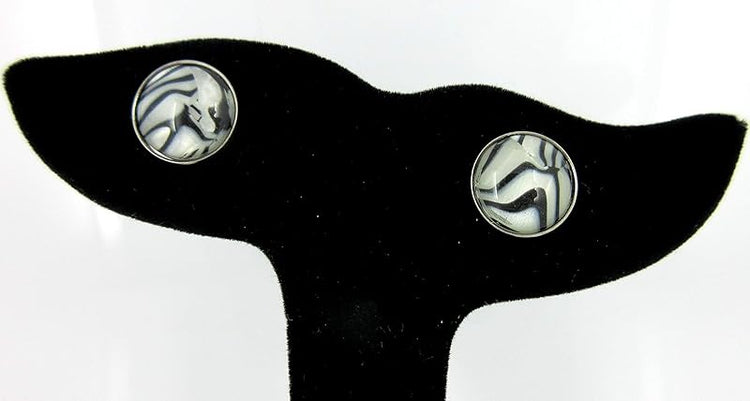 Summerfield Collection Hematite-tone Black and White Zebra Print Stud Earrings 12mm