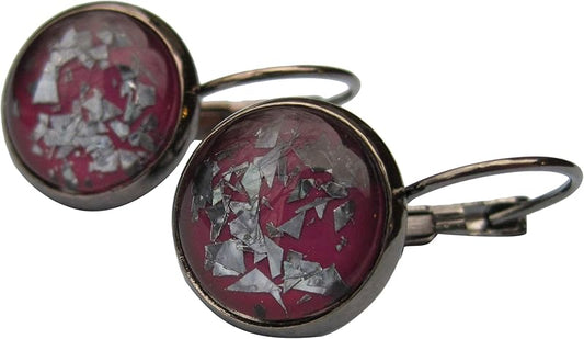 Summerfield Collection Hematite-tone Plum Berry Purple Flake Glitter Glass Lever-back Drop Earrings Hand-painted