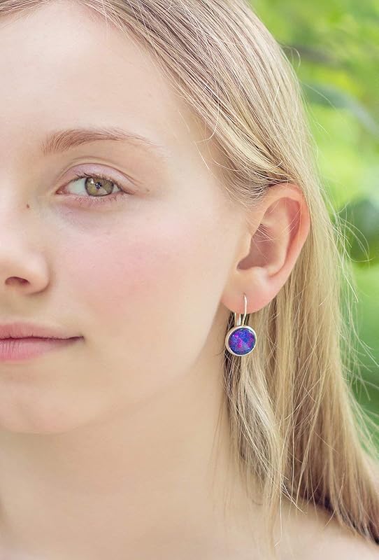 Summerfield Collection Silver-tone Blue Purple and Pink Glitter Glass Lever-back Drop Earrings Hand-painted