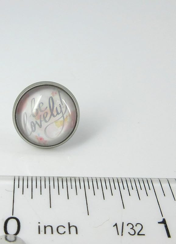 Summerfield Collection Stainless Steel Be Lovely Print Glass Stud Earrings 12mm
