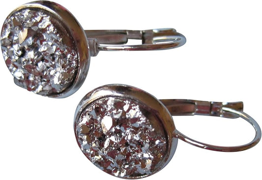 Summerfield Collection Silver-tone Metallic Faux Druzy Stone Lever-back Drop Earrings 12mm (Silver)